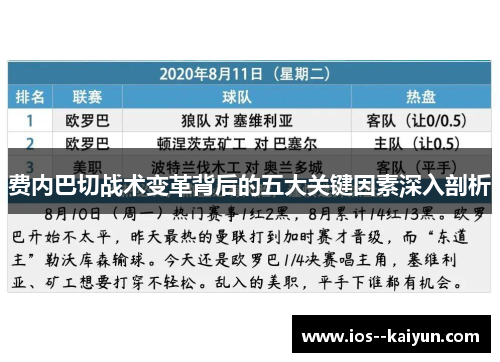 费内巴切战术变革背后的五大关键因素深入剖析